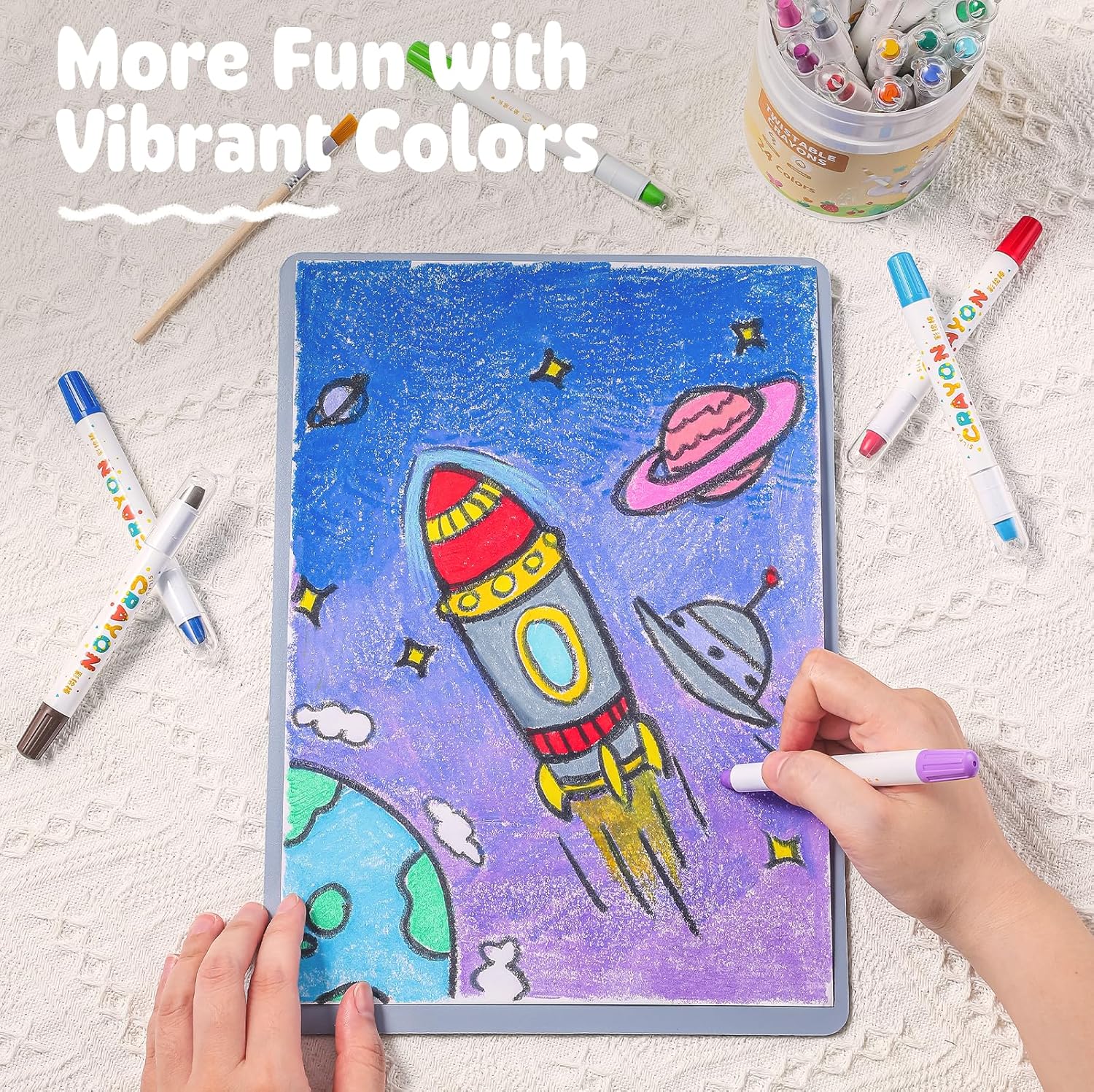 JYPS Washable Crayons For Toddlers 1-3, 18 Pcs Non-Toxic Safe Silky Crayons Set 12 Rockets And 8 Dinosaur Coloring Crayon For Kids Art Supplies Toys Gift For Girls Boys Back To School