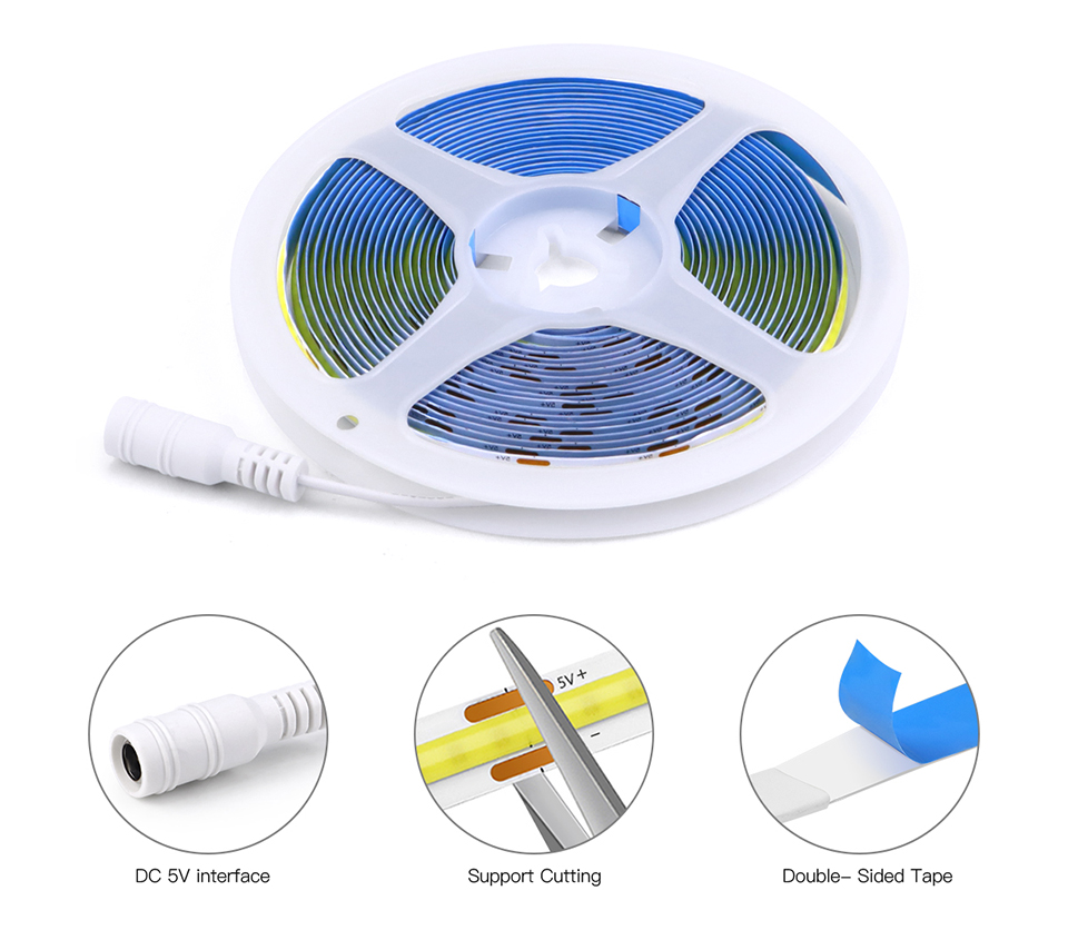 Touch Sensor Dimmable COB LED Strip Light USB 5V Recessed Touch Switch