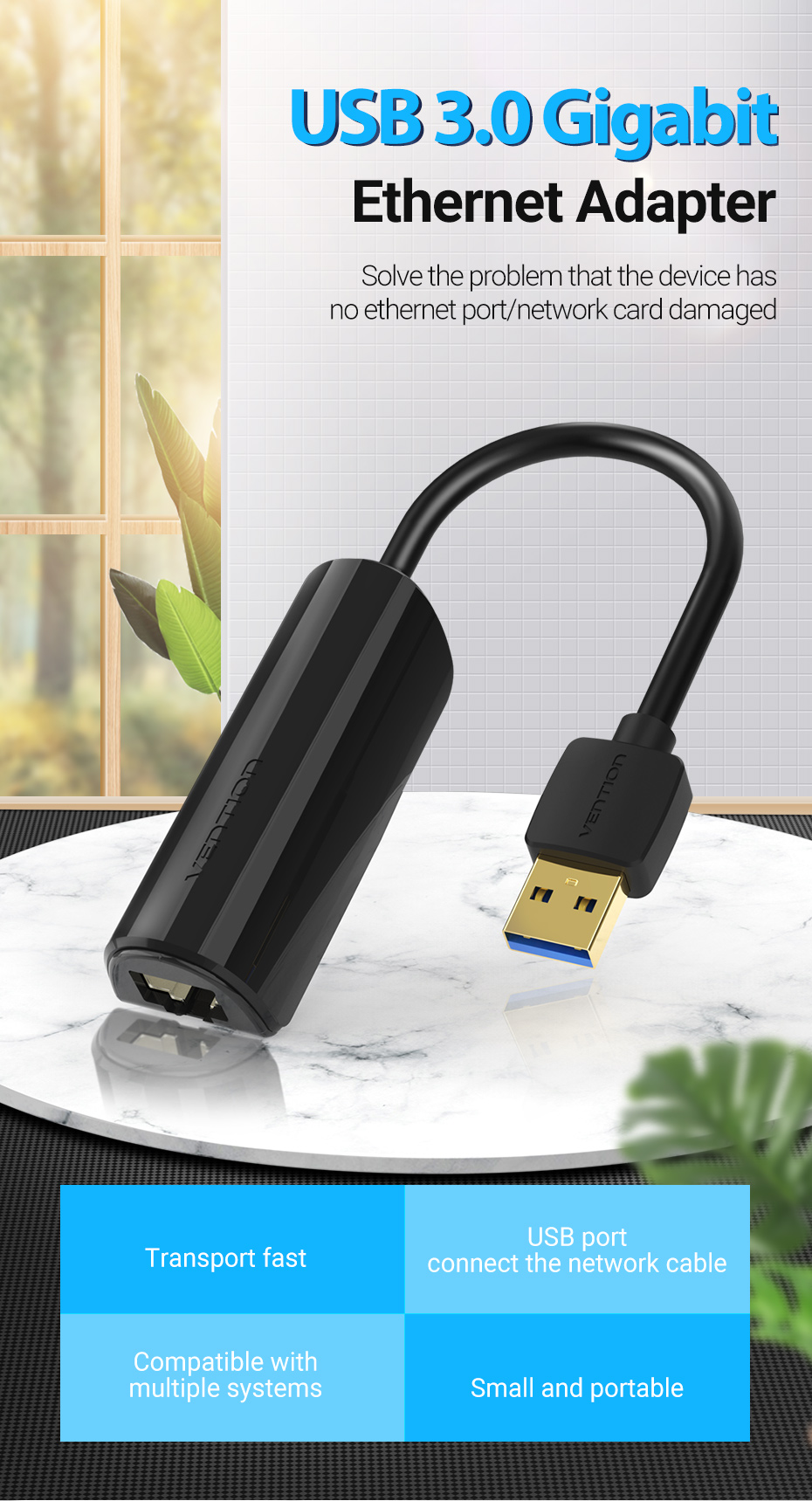 Vention CEH USB 3.0 to LAN gigabyte 100/1000 Mbps Adapter Shopee