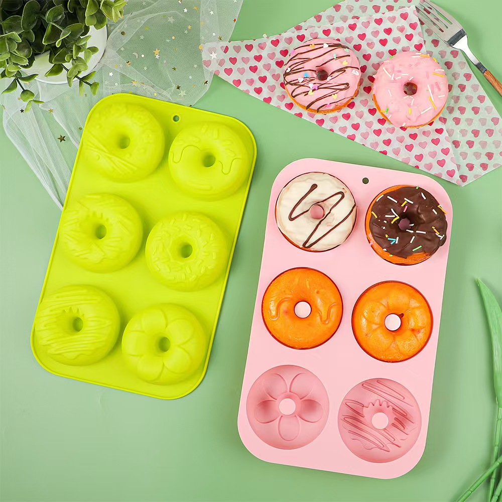 6Cavity Donut Mould DIY Cake Silicone Mold Kitchen Tool Chocolate