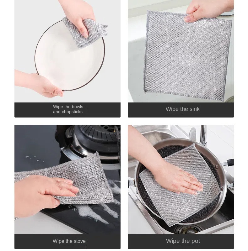 [20 Pcs] Thickened DoubleLayer Steel Wire Dish Cloth NonOily Kitchen