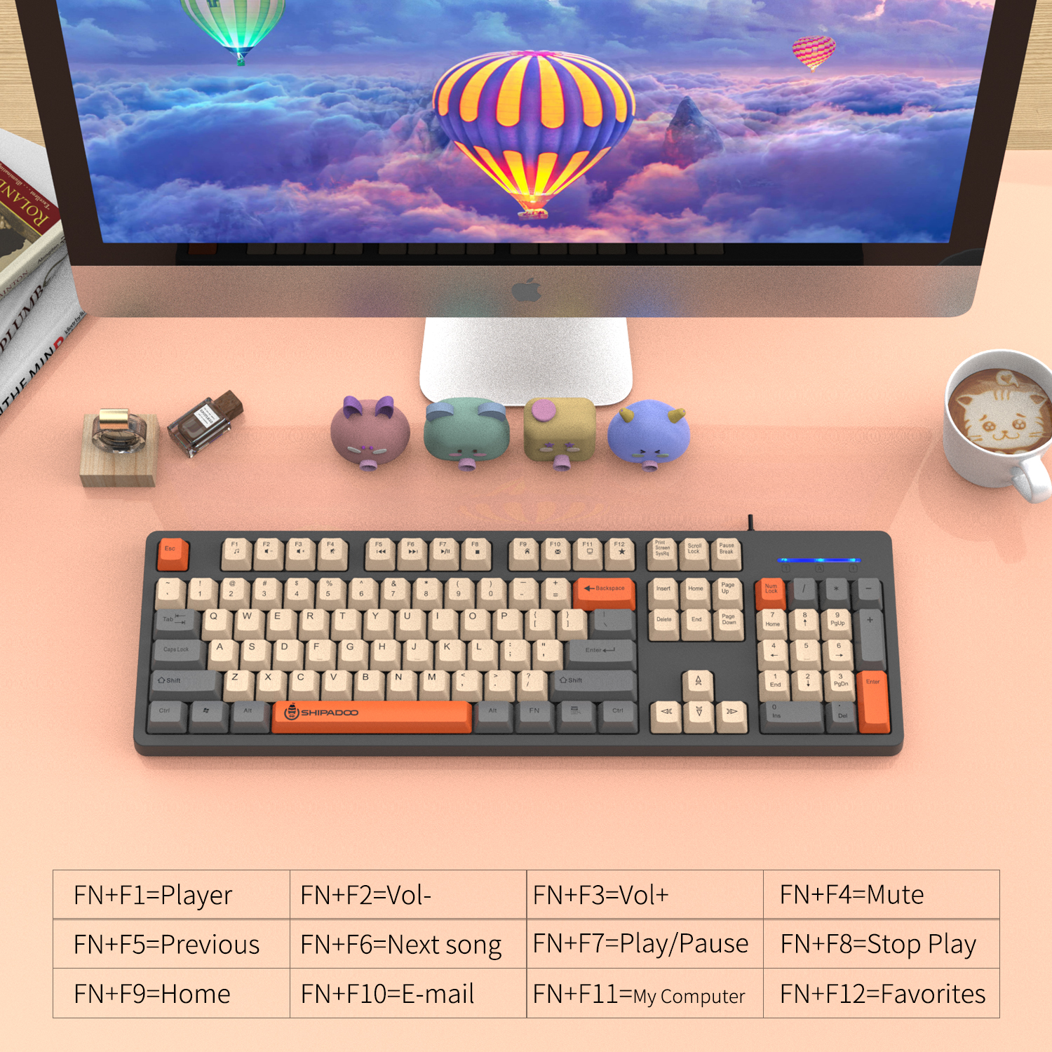 Colorful keyboard, adjustable tilt foot 3color mixed keycaps