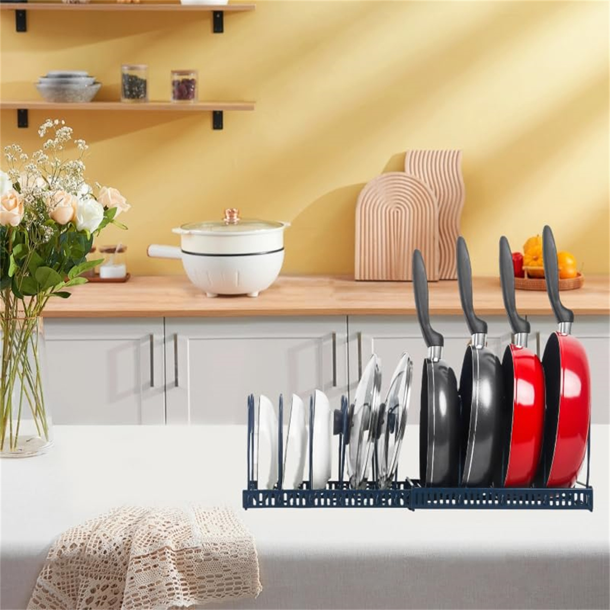 Dividers Expandable Pot Pan Organizer Rack Heavy Duty Cast Iron