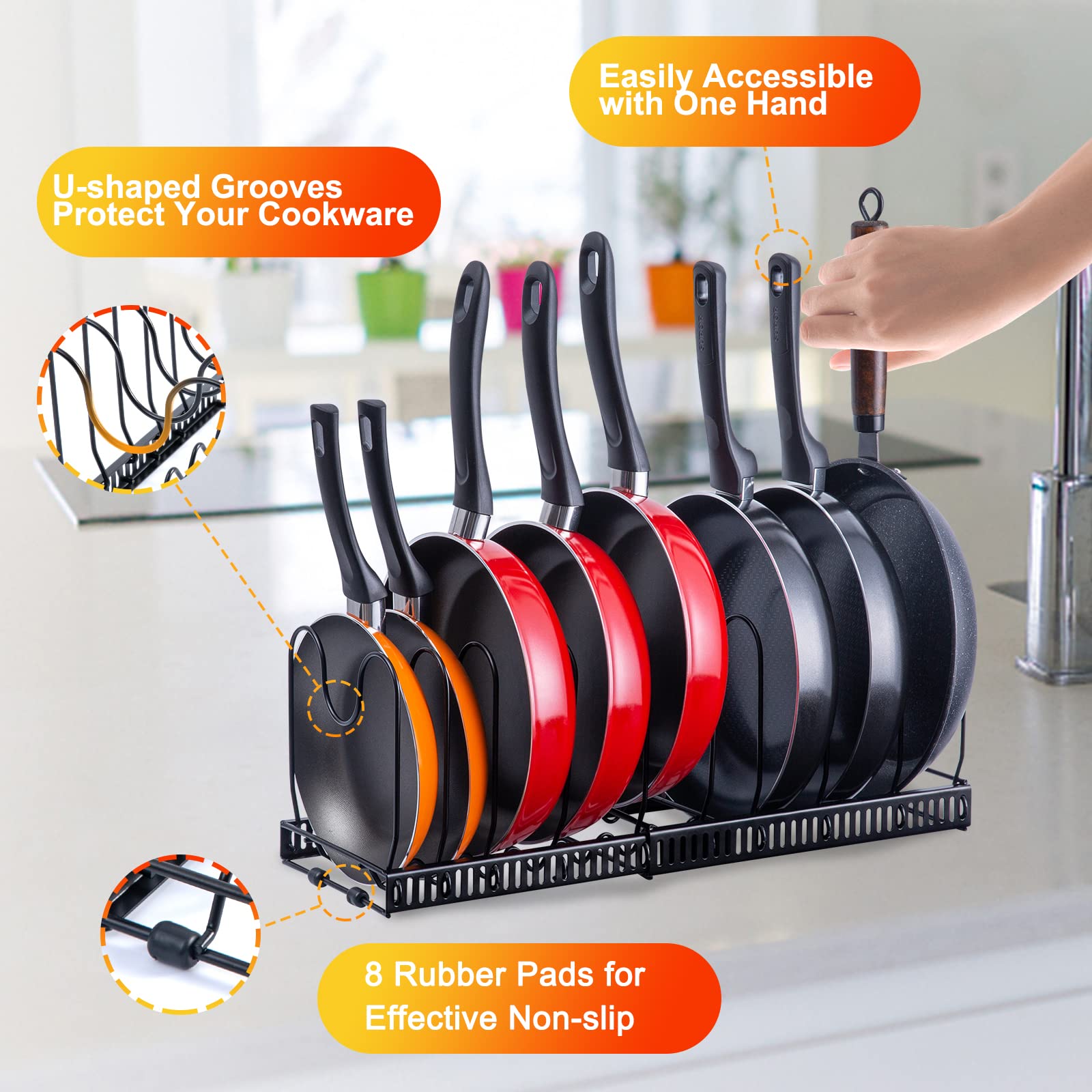 Dividers Expandable Pot Pan Organizer Rack Heavy Duty Cast Iron