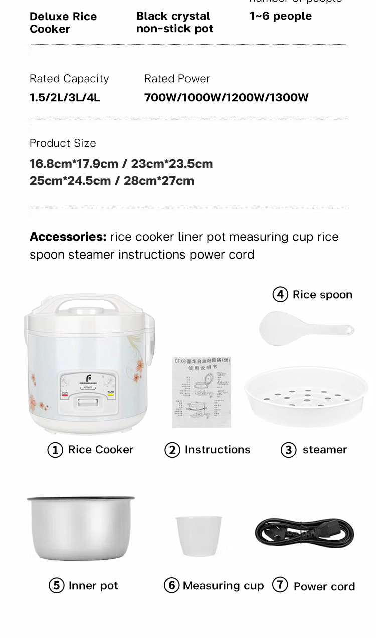 4L Large Capacity Electric Rice Cooker - Cooks 2-5 Portions, Multi ...