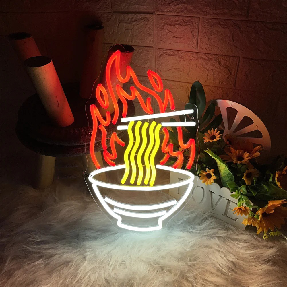 Ramen Noodles Neon Sign Room Wall Decor Bowl Led Neon Lights Sign ...