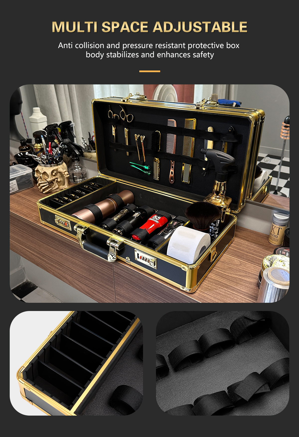 Spot# Salon Hairdressing Professional Gold Aluminum Barbering Tool Box ...