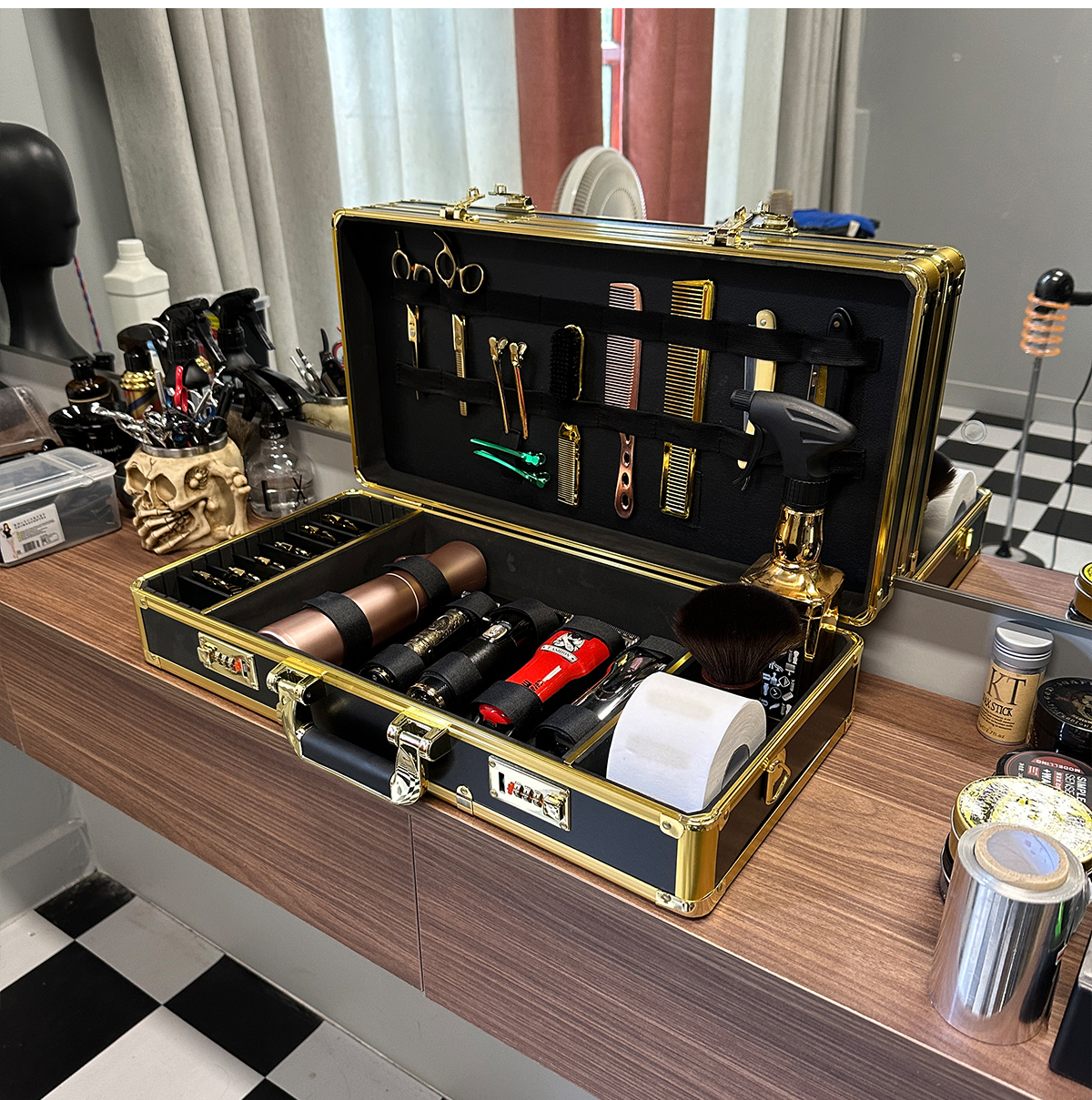 Spot# Salon Hairdressing Professional Gold Aluminum Barbering Tool Box ...