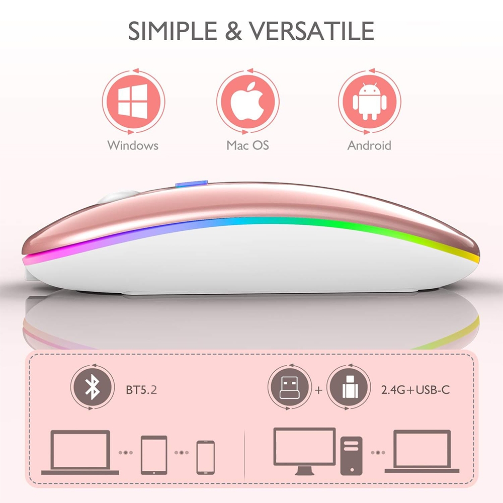 Rechargeable Wireless Mouse Dual Mode Slim Portable Mouse with LED