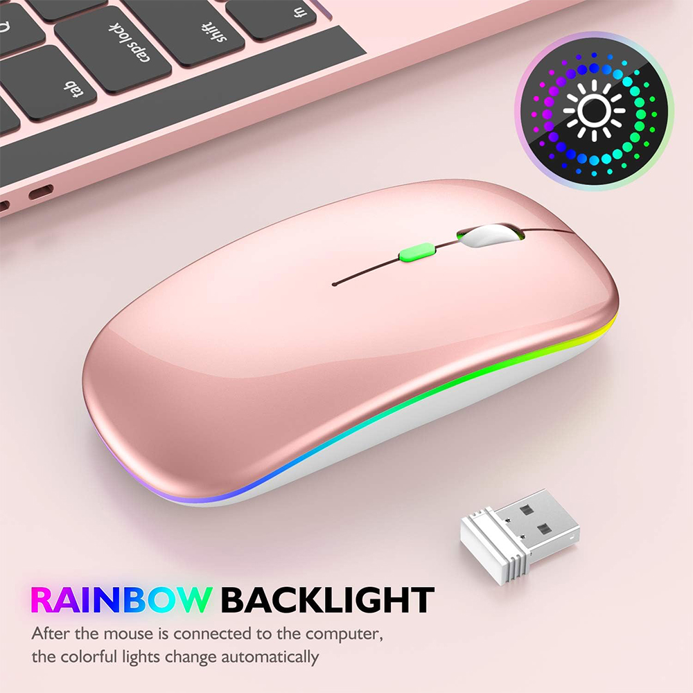 Slim rechargeable wireless mouse, LED light, 2.4GHz Bluetooth 5.2 ...