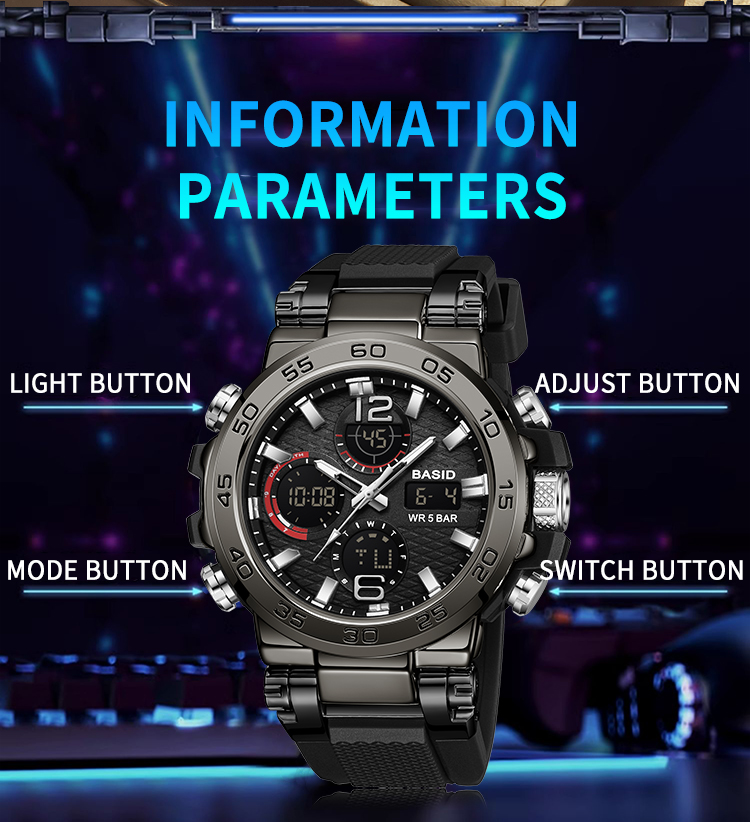 BASID 2405/in stock Men Watch Sports Dual Display waterproof LED ...