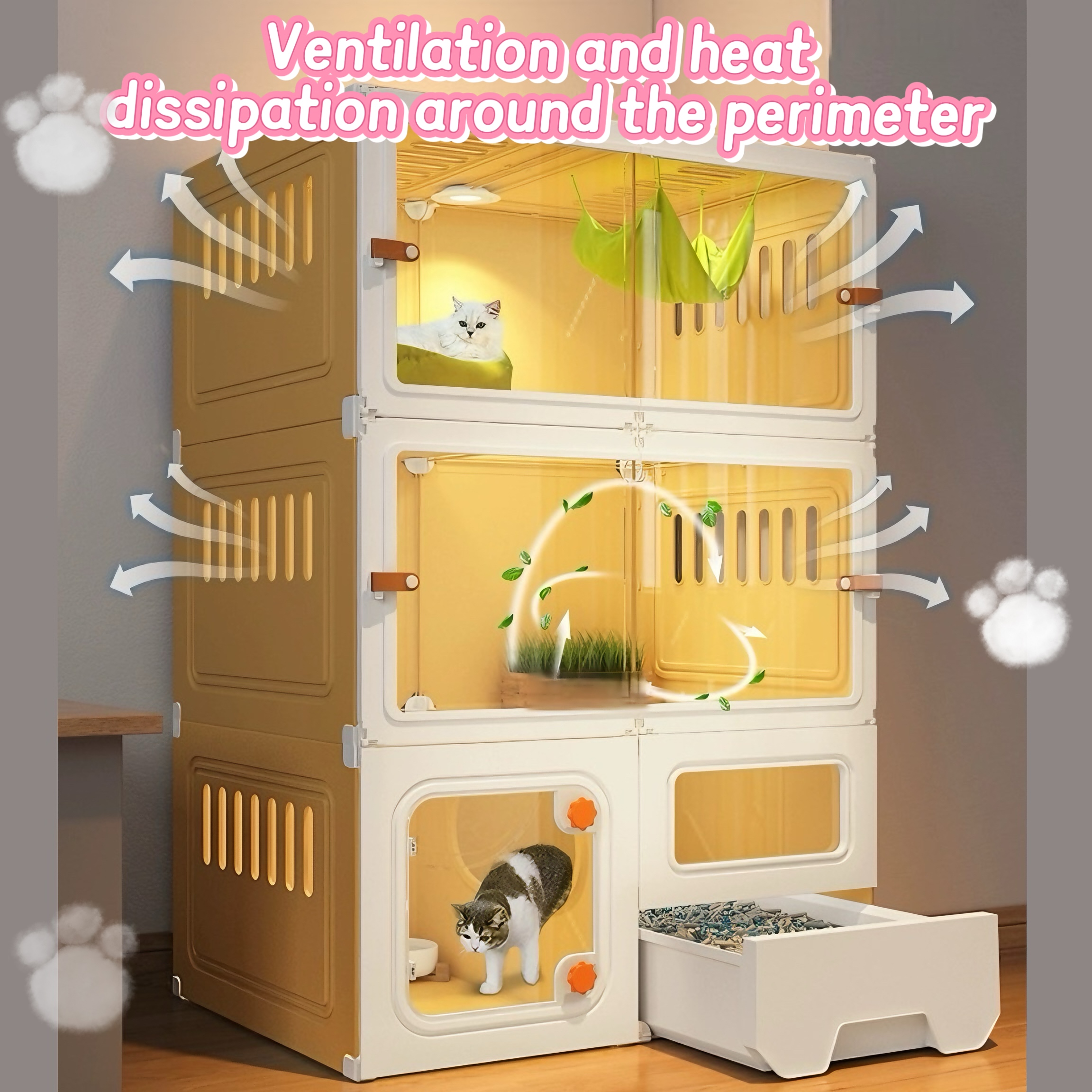 Cat Cage Cat Villa with cat litter box Easy to install Large free space