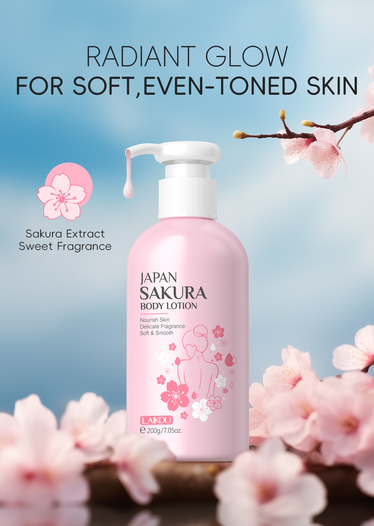 LAIKOU Body Lotion 200g Japan Sakura + Niacinamide + Vitamin C ...