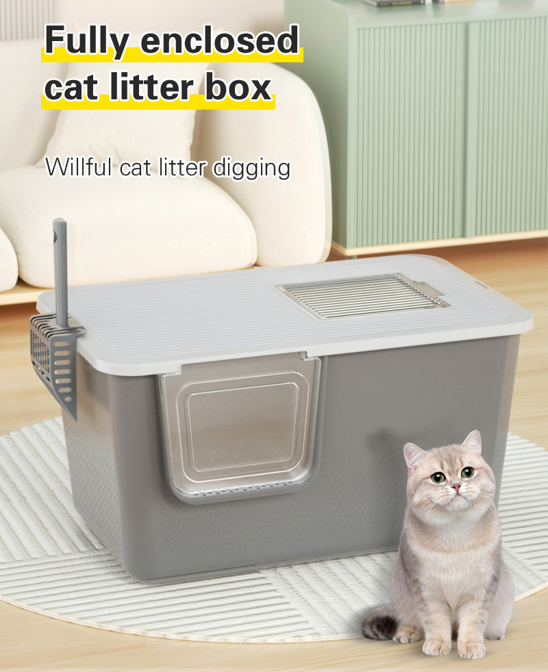 Cat Litter Box With Top Door Exit Fully Enclosed Extra Large Cat Toilet