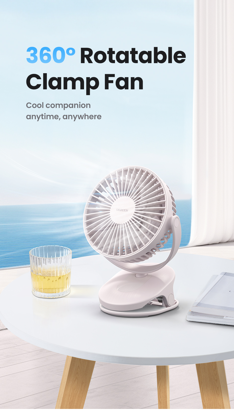UGREEN Small Electric Fan Mini Clip-on clip Portable USB Pluggable ...