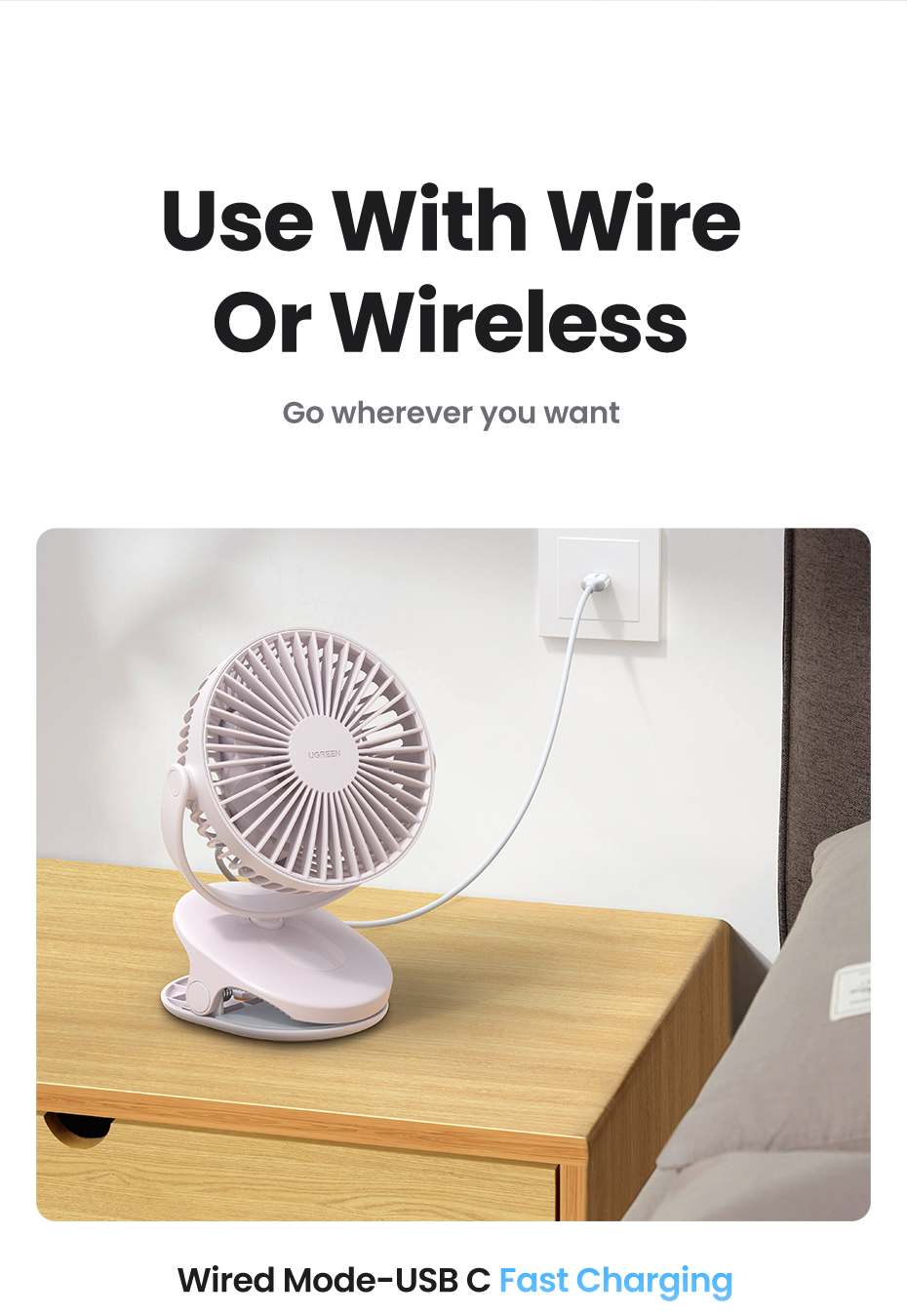 UGREEN Small Electric Fan Mini Clip-on clip Portable USB Pluggable ...
