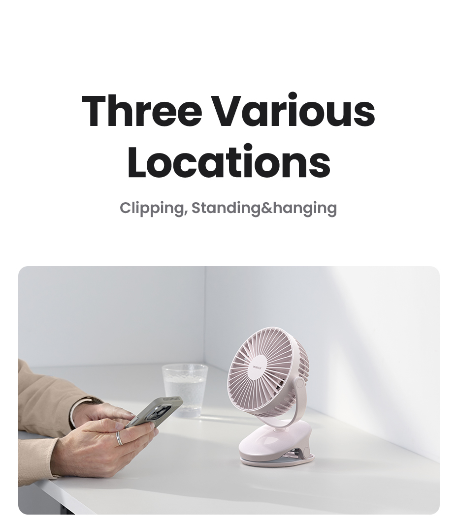 UGREEN Small Electric Fan Mini Clip-on clip Portable USB Pluggable ...