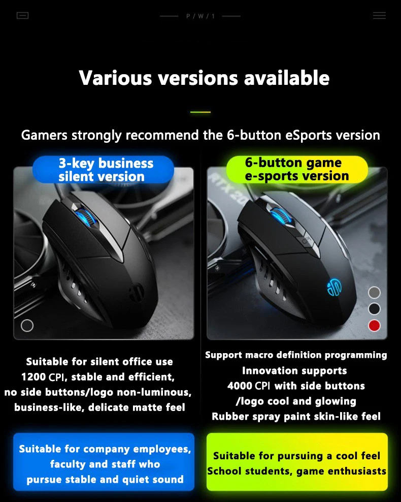 Inphic W1 Wired Gaming Mouse 6 Button Macro Programming Adjustable DPI ...