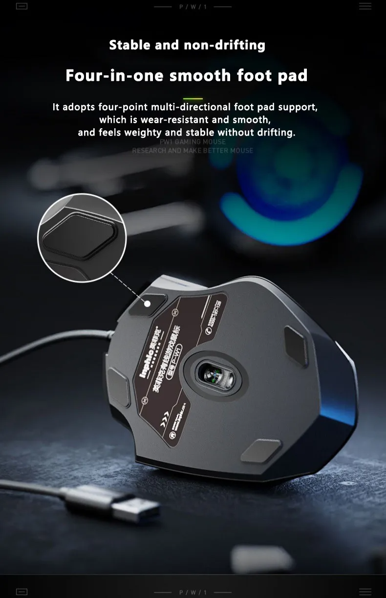 Inphic W1 Wired Gaming Mouse 6 Button Macro Programming Adjustable DPI ...