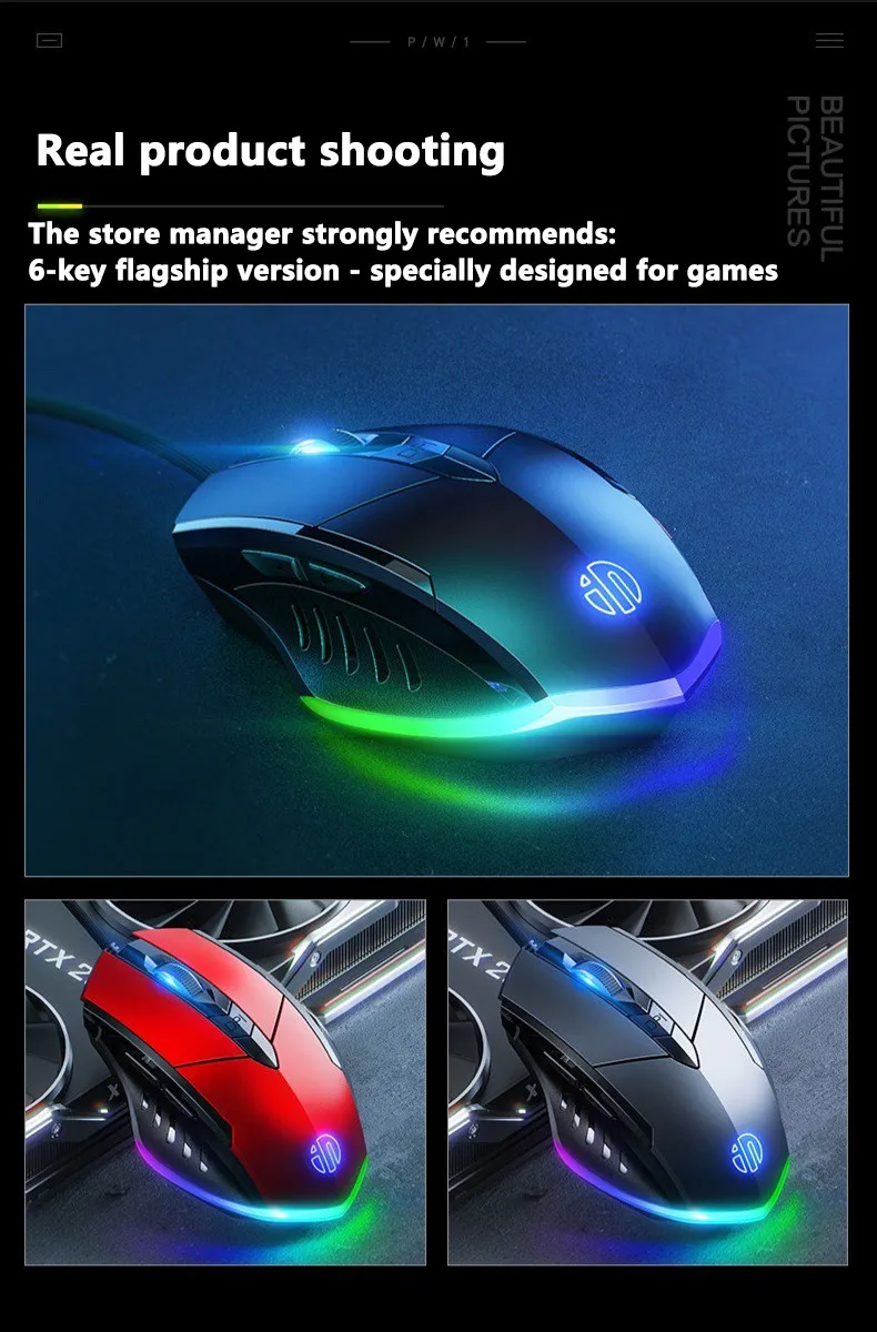 Inphic W1 Wired Gaming Mouse 6 Button Macro Programming Adjustable DPI ...