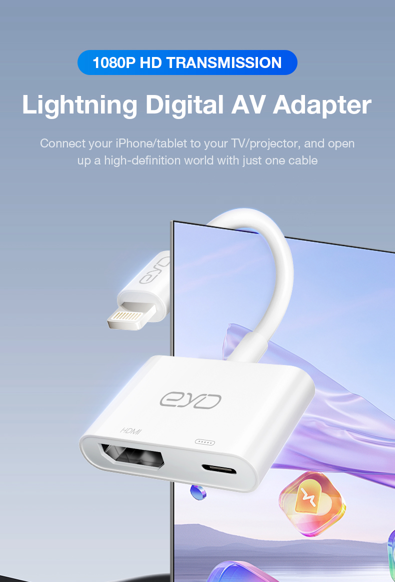 EYD HD02S L To HDMI Adapter Cable For IPhone iPad 4K HD Digital TV