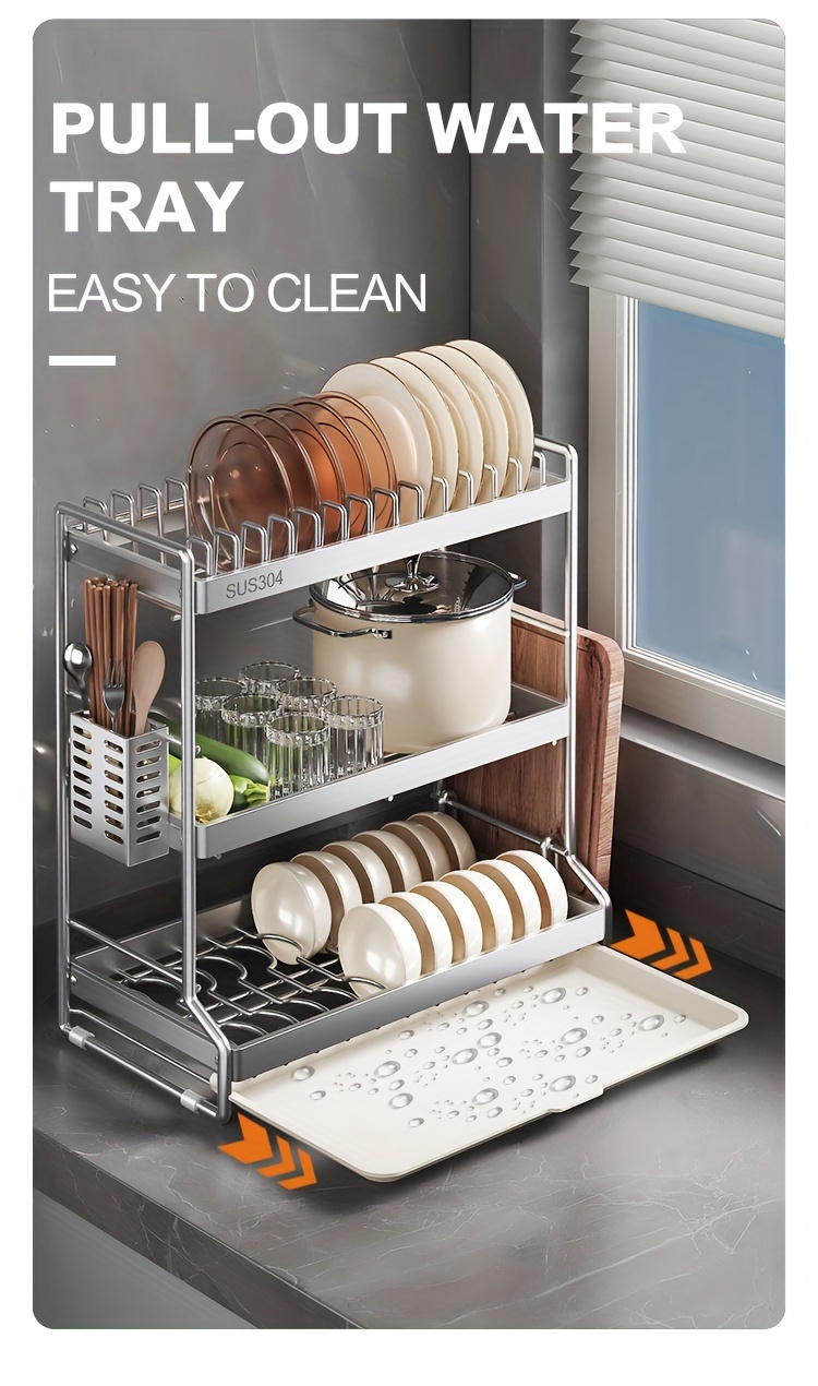 KEVE 304 Stainless Steel Dish Rack 2L/3L Dish Drainer Rack Dish Rack ...