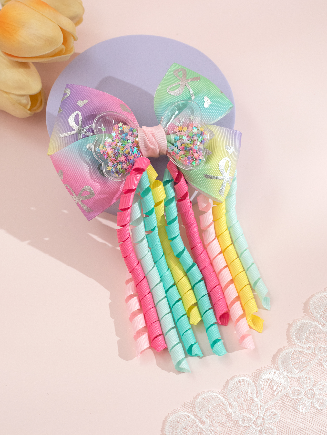 1Pc Multicolor Ribbons Hair Bows Hair Clips with PVC Accessories ...