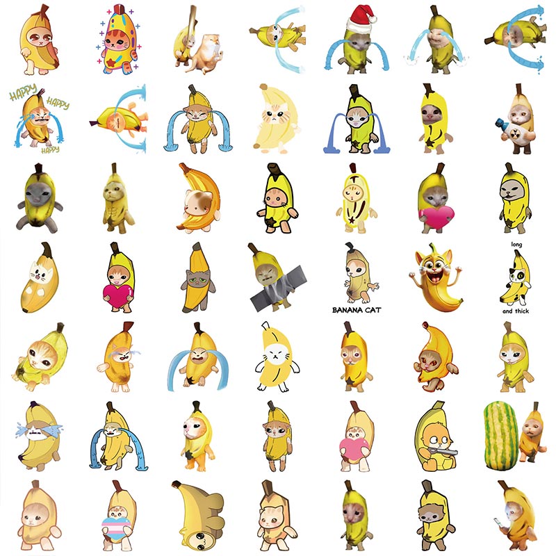 50Pcs Cute Cartoon Crying Banana Cat Stickers Funny Meme Graffiti DIY ...