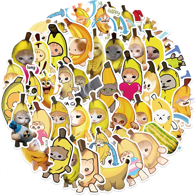 50Pcs Cute Cartoon Crying Banana Cat Stickers Funny Meme Graffiti DIY ...