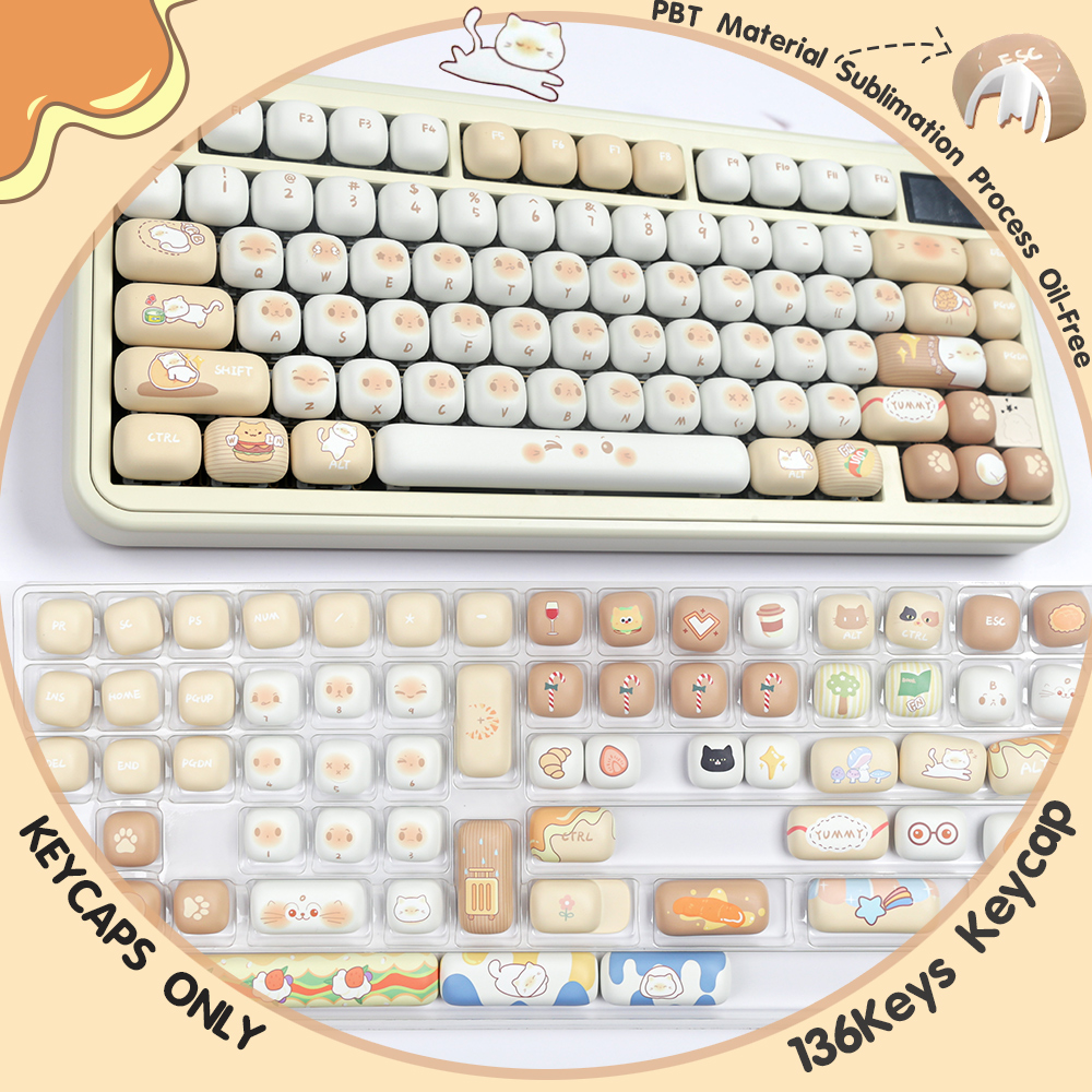 Toy House-Small Steamed Bread Keycaps 136Keys/Set PBT MOG Profile Dye ...
