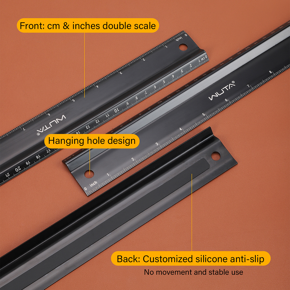 WUTA Leather Cutting Ruler Safety Rulers Titanium Plated Stainless ...