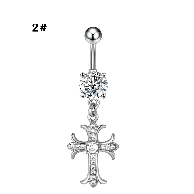 Punk style chain belly button ring, heart-shaped zircon belly button ...