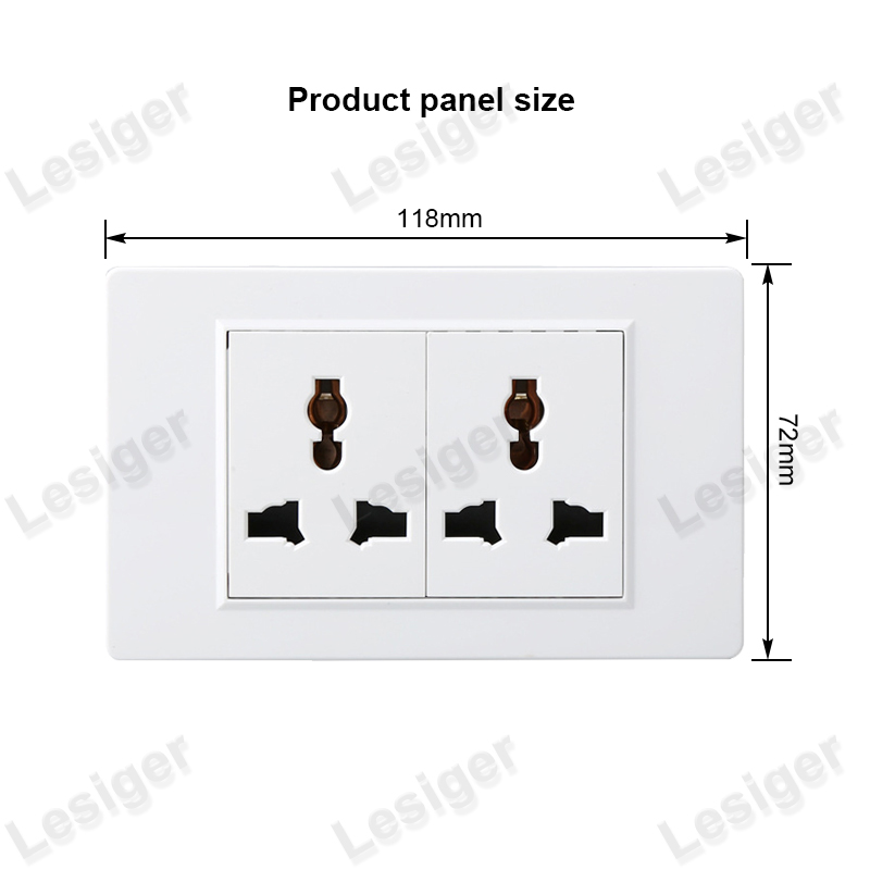 Type 118mm 2 gang wall outlet socket double 3-pin Universal Socket PC ...
