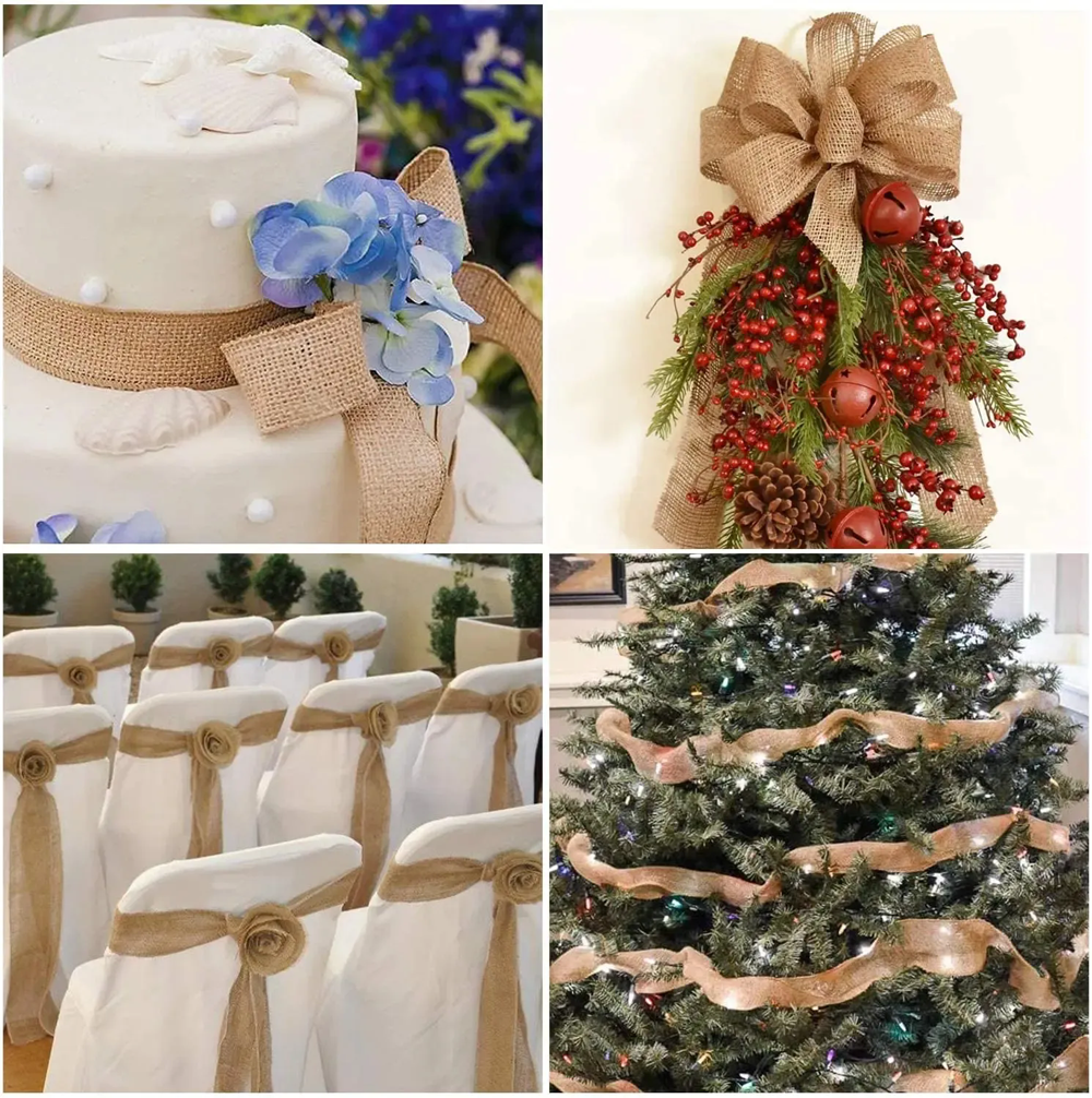 3M/Roll Burlap Wired Ribbon Rolls, Wrapping Burlap Ribbon for DIY ...