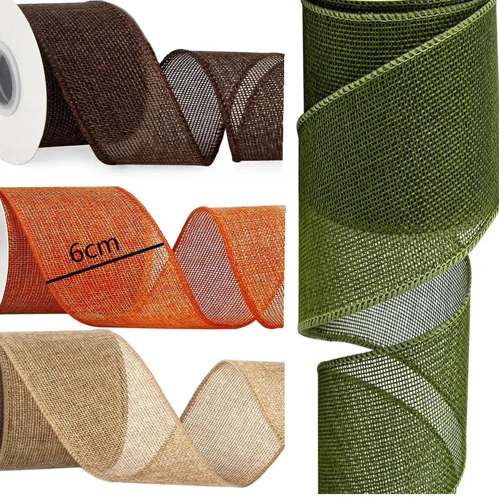 3M/Roll Burlap Wired Ribbon Rolls, Wrapping Burlap Ribbon for DIY ...