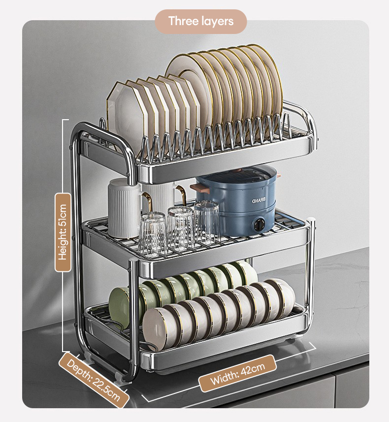 KEVE 304 Stainless Steel Dish Rack with Drainer Plates Organizer Rack ...