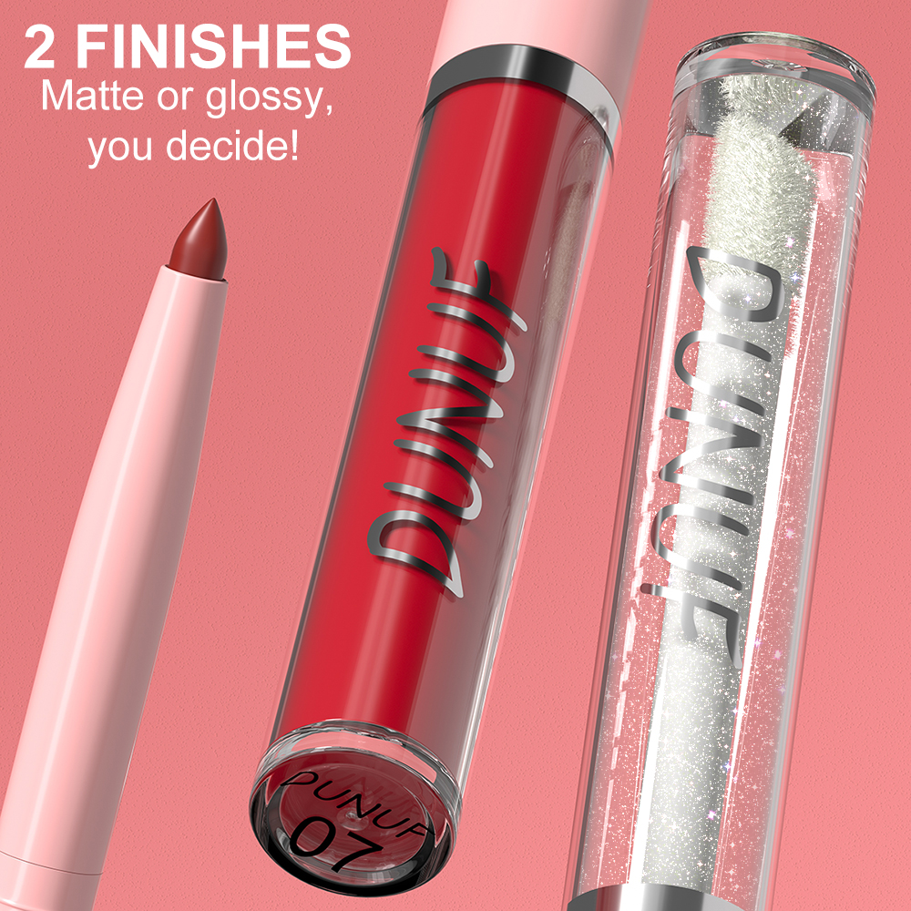 DUNUF Velvet Matte Lip Gloss and Liner Set - 2 in 1 Waterproof, Sweat ...