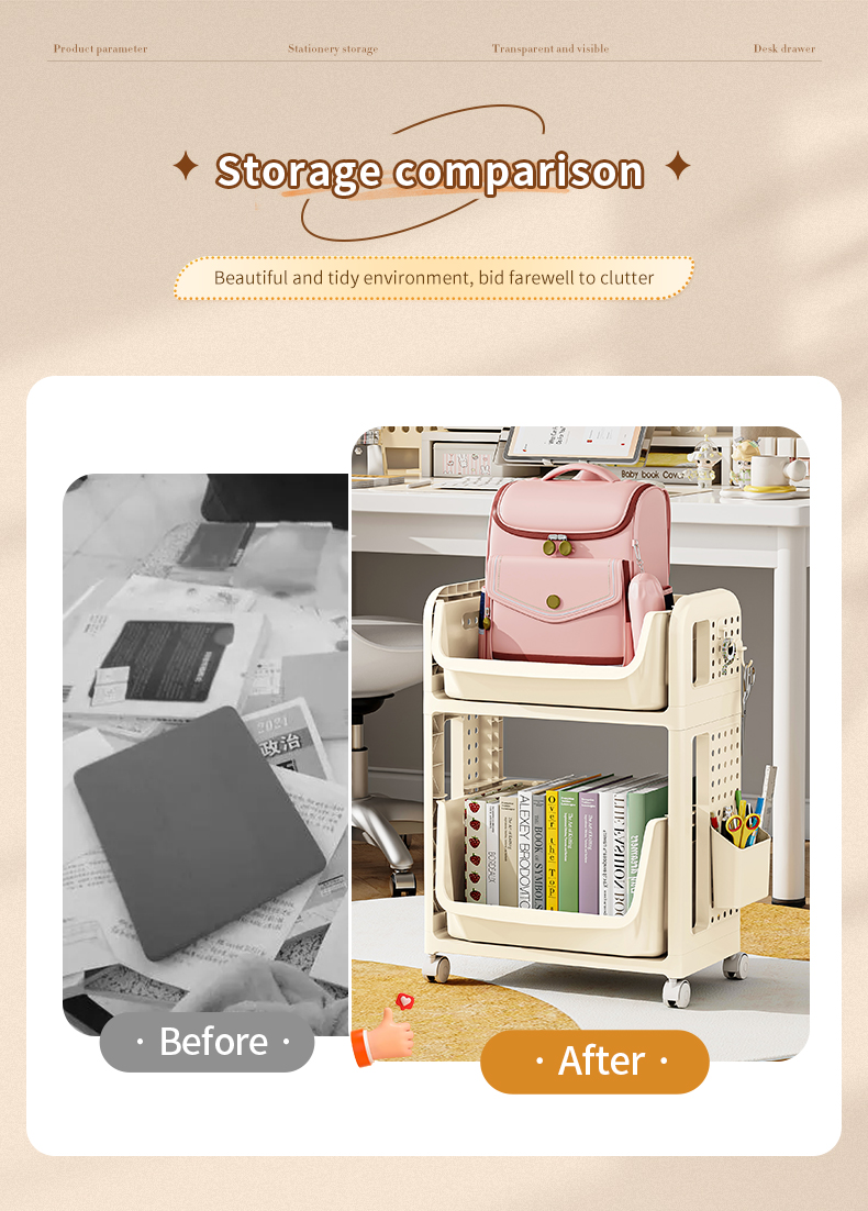 2/3 layer Study stationery trolley cart organizer storage rack school ...