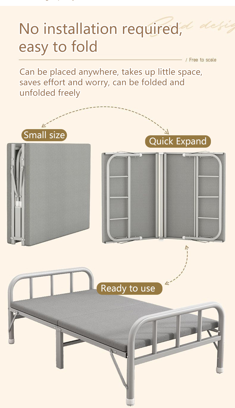 Portable Folding Bed 80/90/100CM Metal Foldable Bed Double/Single Bed
