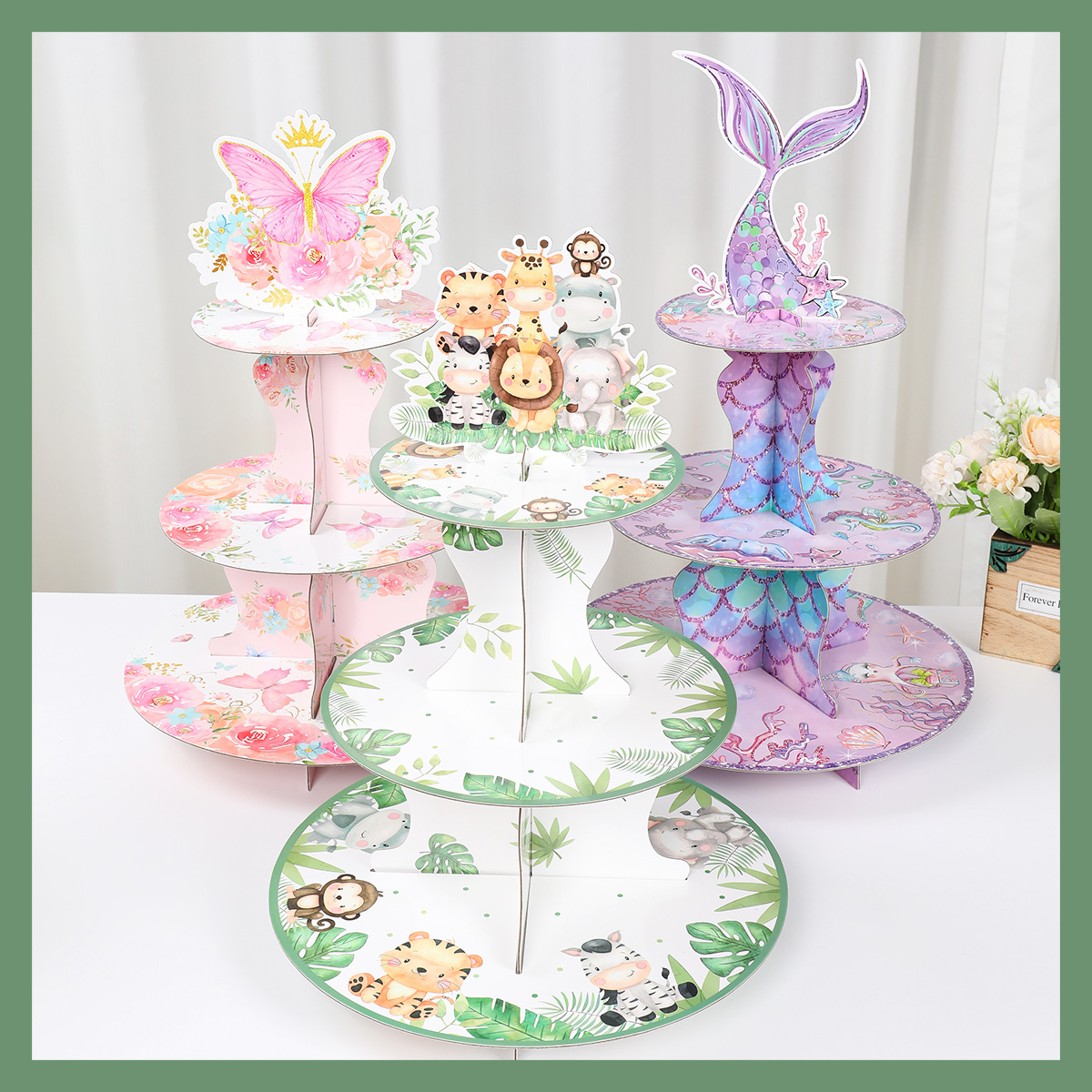 3Tier Cardboard Cake Stand Mermaid Butterfly Cupcake Stand Unicorn ...