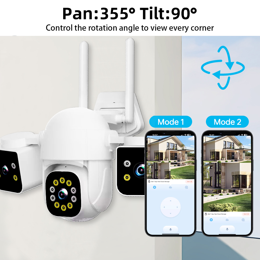 LLSEE three lens 6K 12MP wireless WIFI CCTV camera outdoor waterproof ...