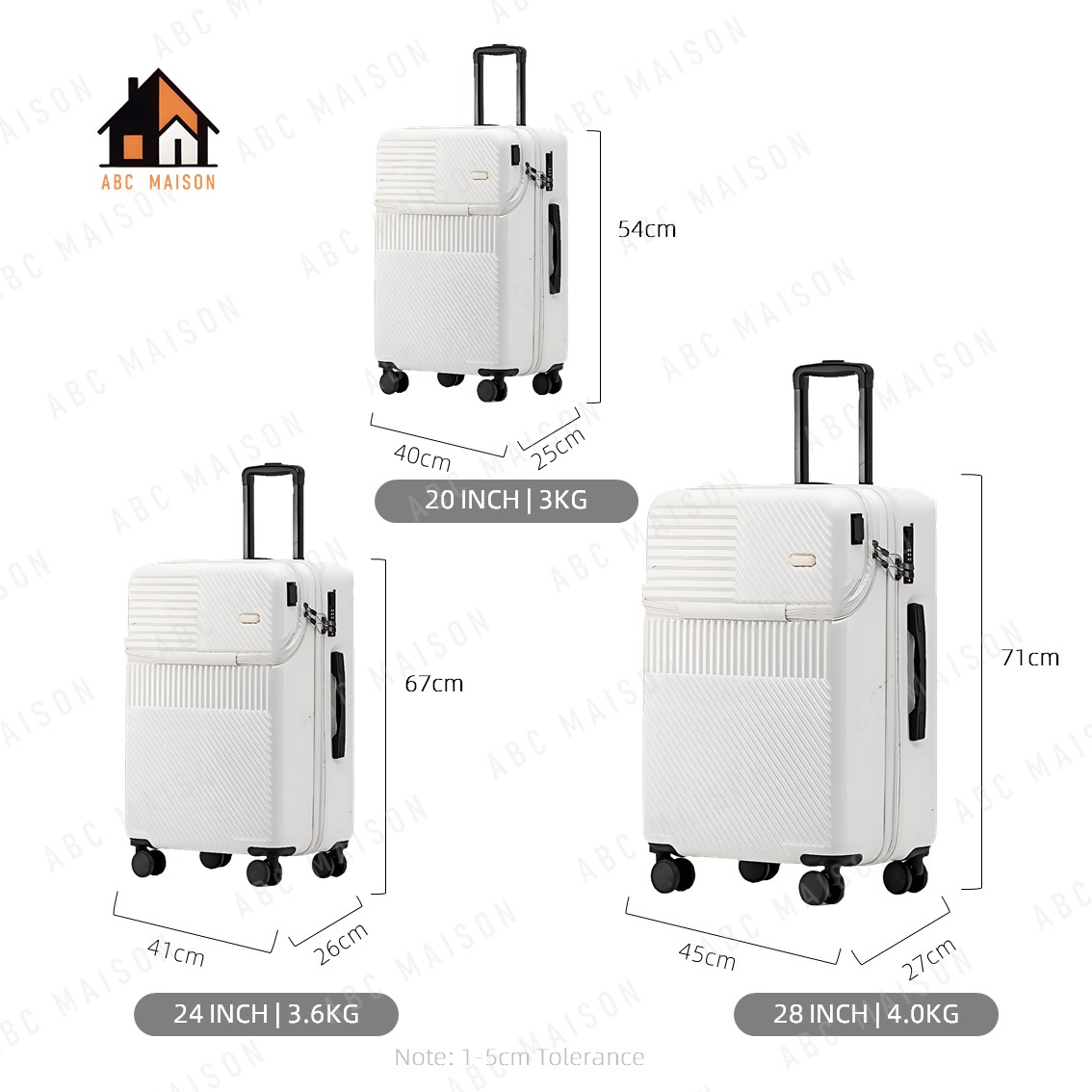 ABC MAISON 20/26/28 Inch Luggage Suitcase Front Open Luggage Travel Bag