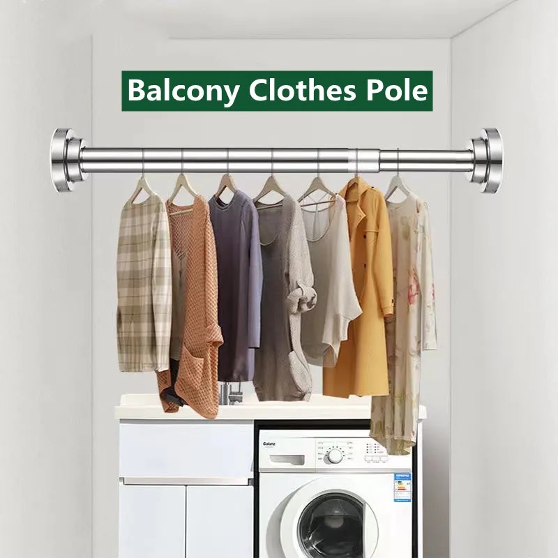 Sunlife Punch-free Telescopic Clothes Rod Stainless Steel Wall Mounted ...