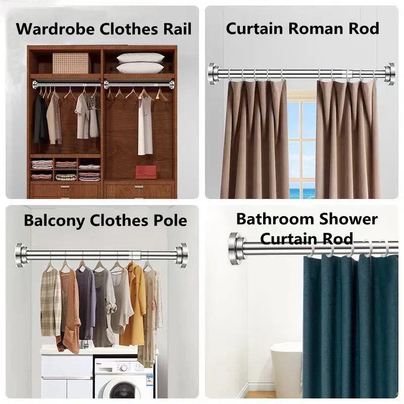 Sunlife Punch-free Telescopic Clothes Rod Stainless Steel Wall Mounted ...