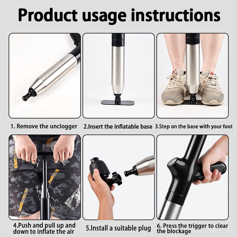 Upgraded Toilet Plunger ABS Stainless Steel Plumbing Tools Clogged Sink