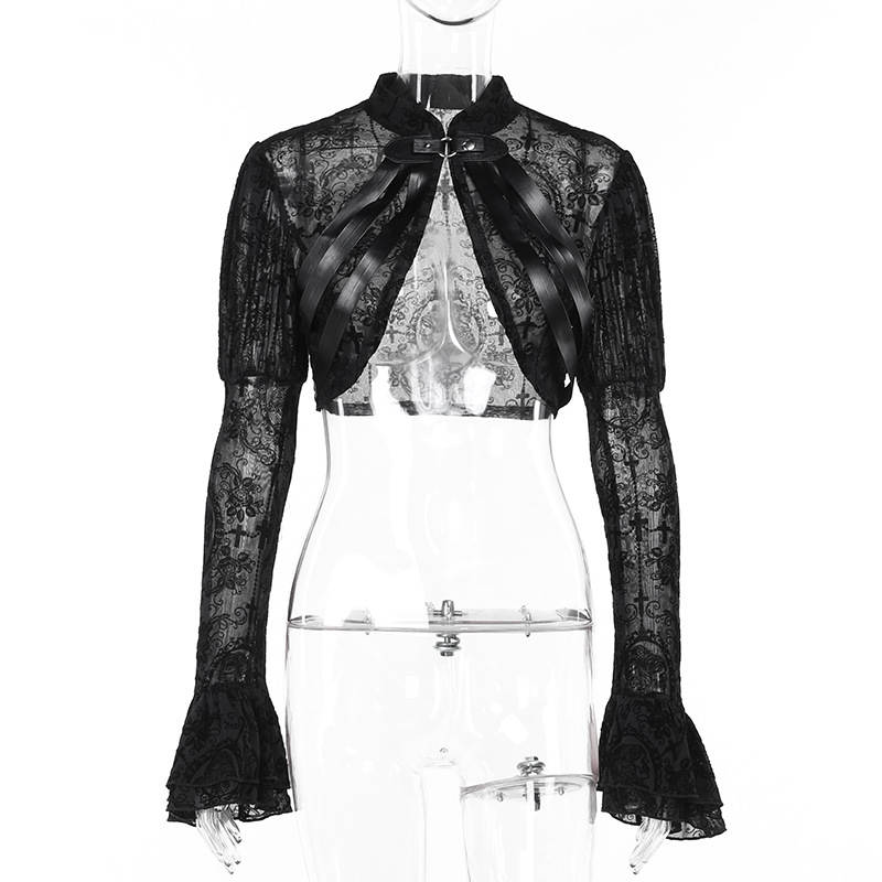 CHUNGLO Gothic Sexy Lace Mesh Flared Long Sleeve Smock Y2K Vintage ...