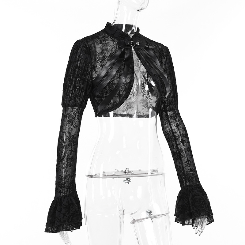 CHUNGLO Gothic Sexy Lace Mesh Flared Long Sleeve Smock Y2K Vintage ...