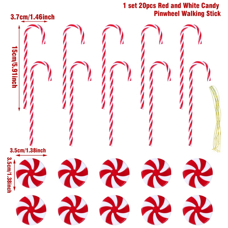 20pcs Red White Christmas Candy Cane Pendants Peppermint Pinwheel Candy ...