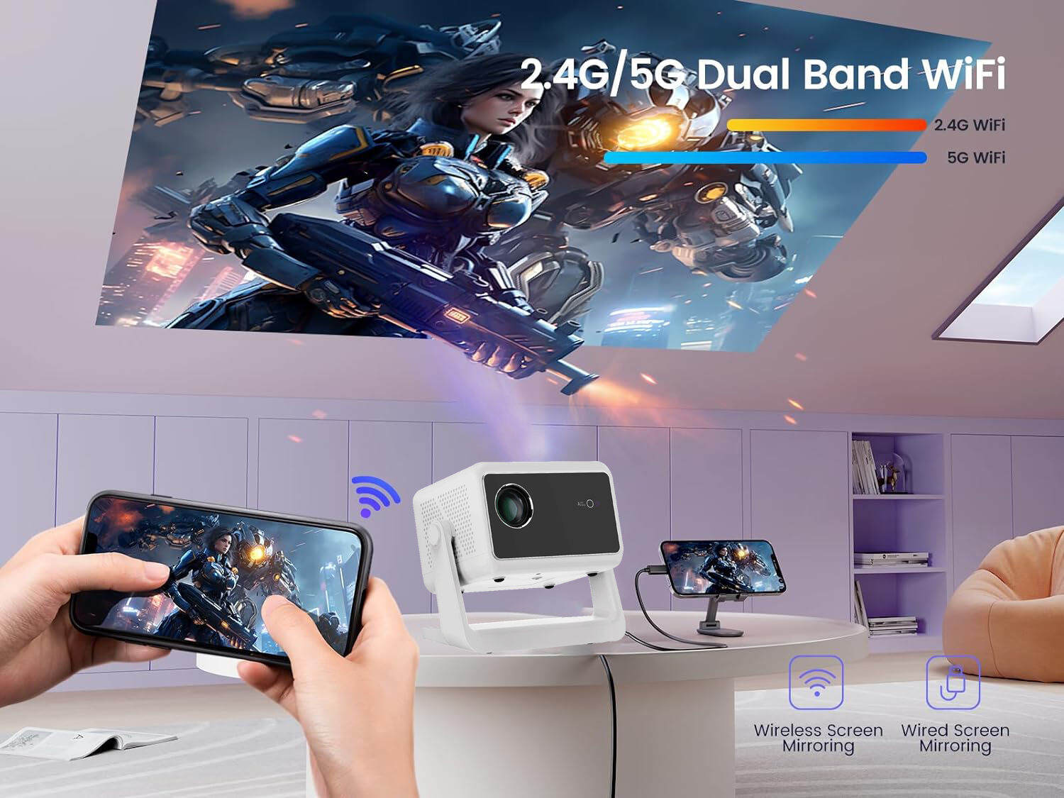 G2E Wifi 4k Projector Full HD 1080p 8000 LM Supports Android iOS