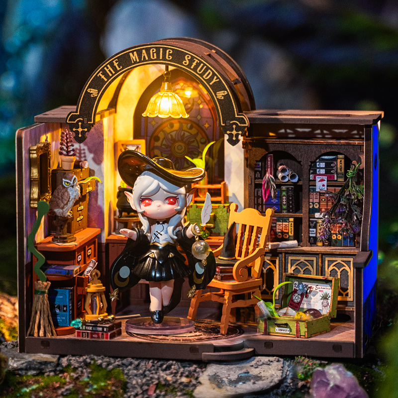 Robotime Rolife DIY Miniature Dollhouse Kit The Magic Study Mini House ...